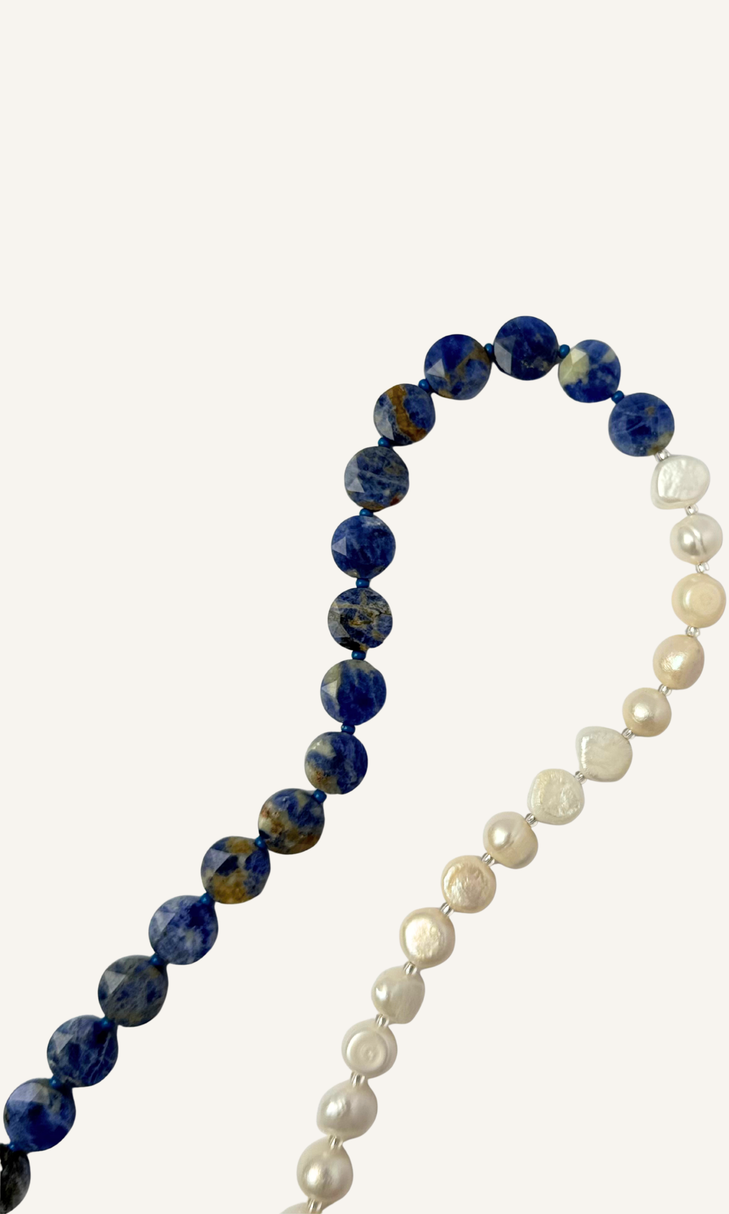 Color block Sodalite and Freshwater Pearl necklace with gold filled findings and a toggle closure