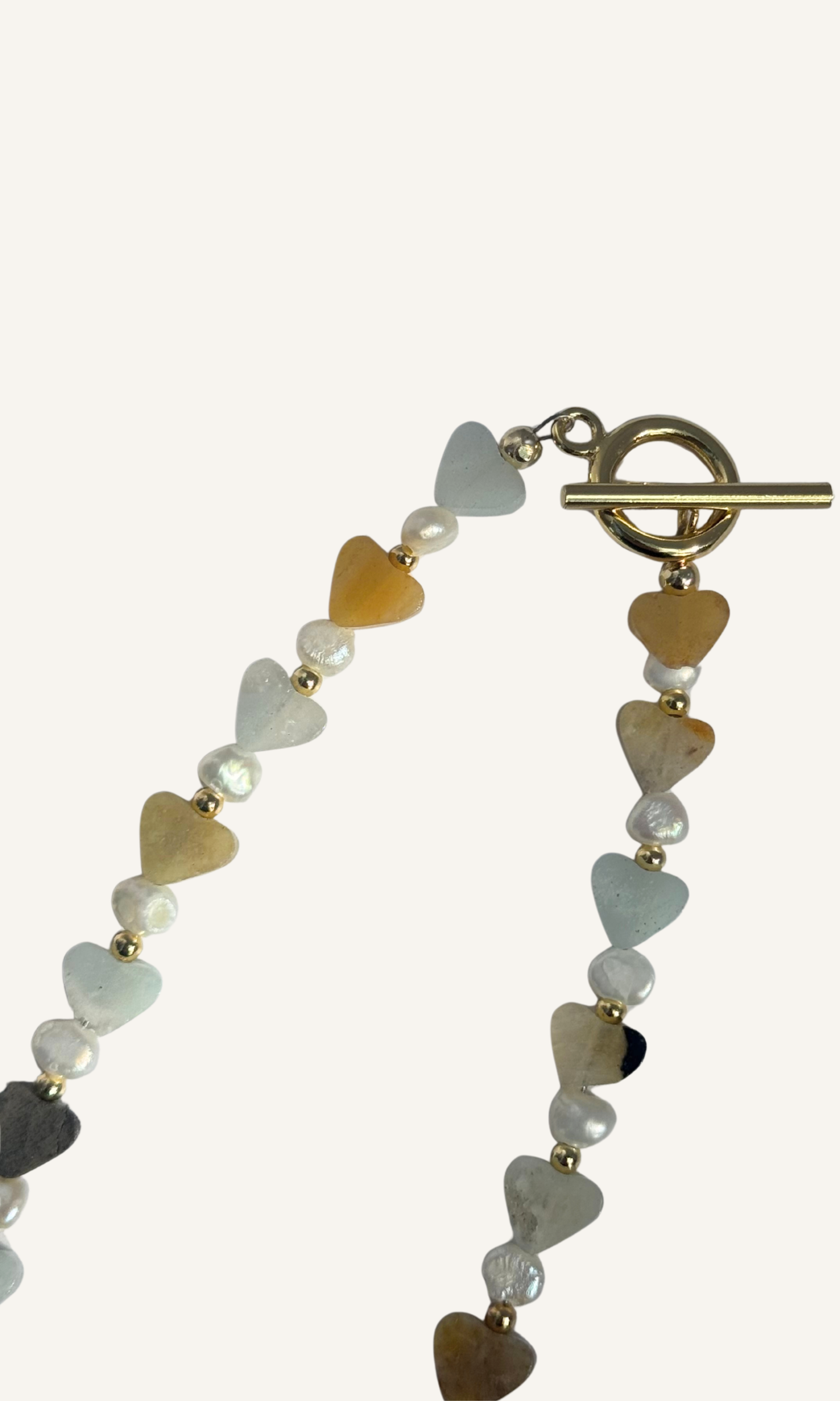 Amazonite heart necklace with Freshwater Pearls and a gold filled toggle clasp