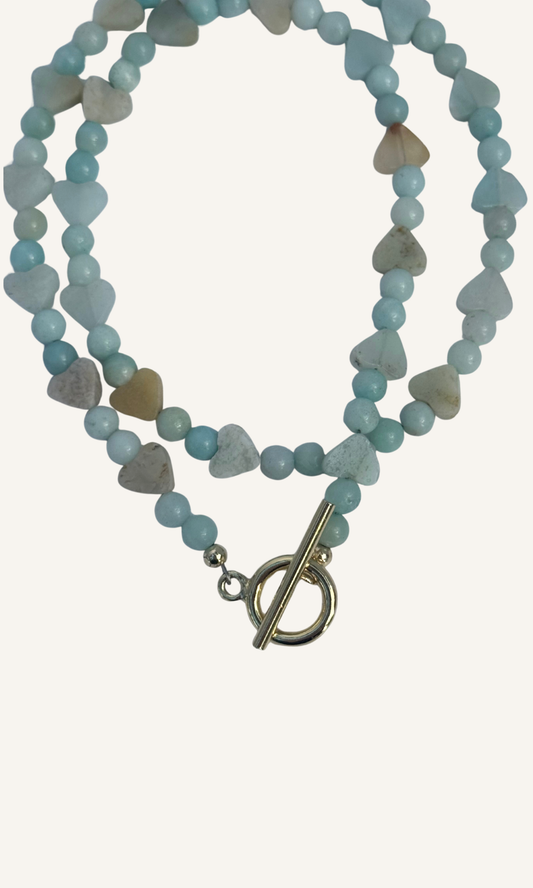 Amazonite heart necklace with a gold filled toggle clasp