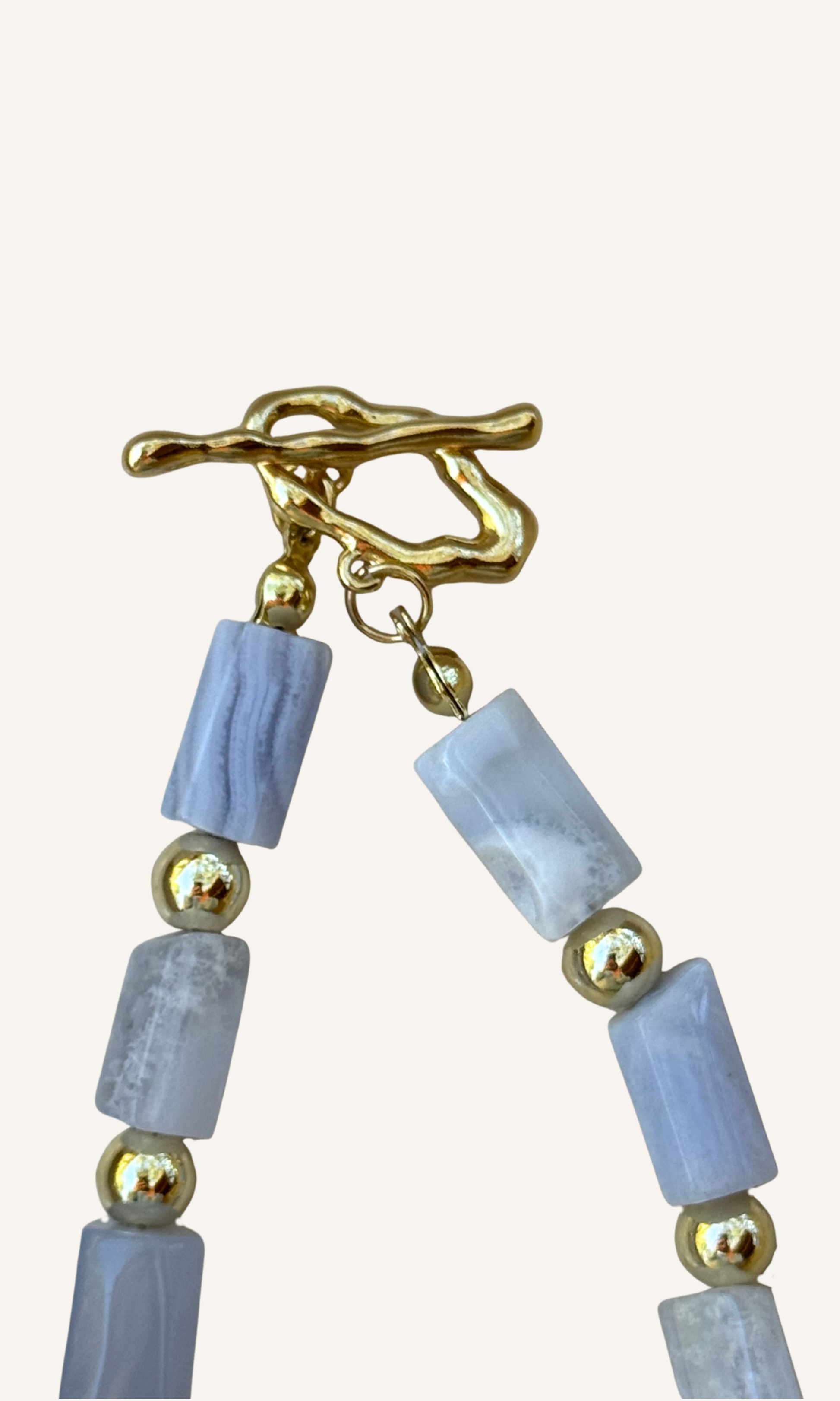 Blue Lace Agate and Freshwater Pearl necklace with gold filled findings and a toggle closure