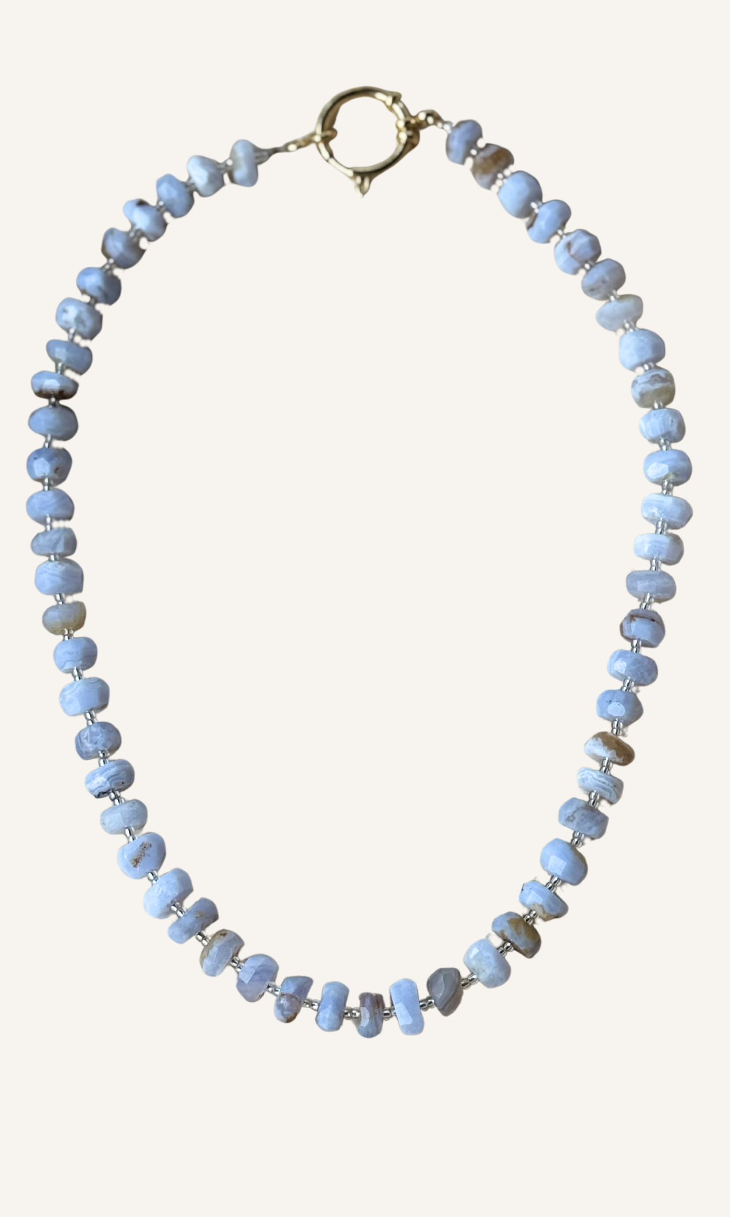 Blue Lace Agate necklace with gold filled findings and a sailor clasp