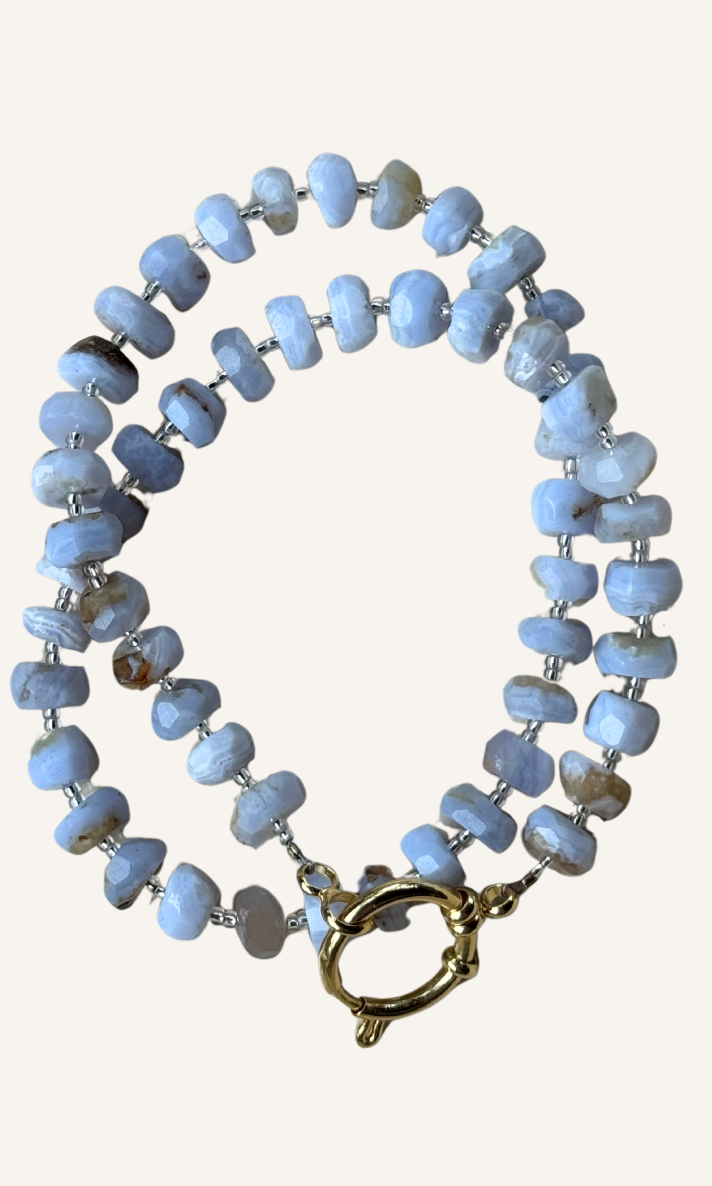 Blue Lace Agate necklace with gold filled findings and a sailor clasp