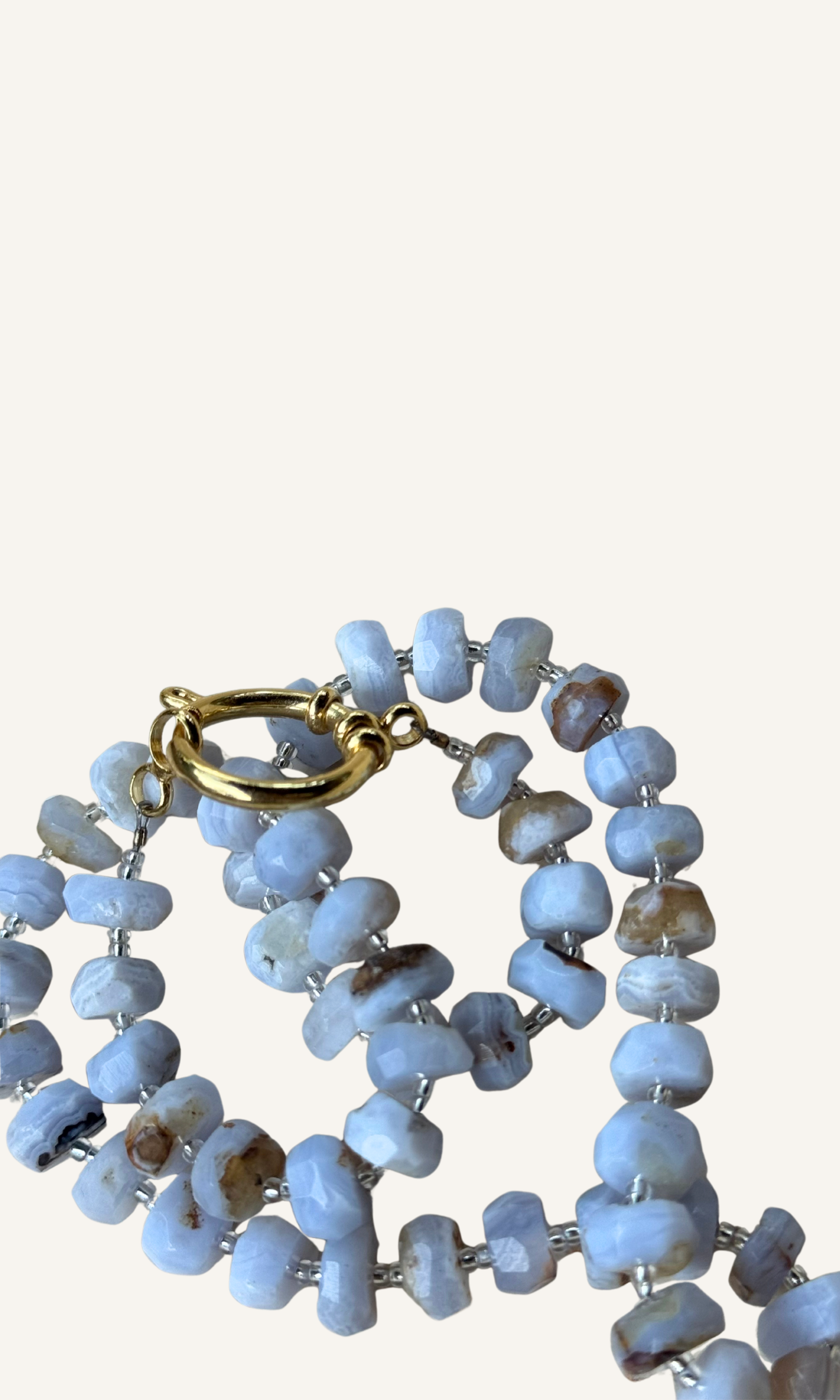 Blue Lace Agate necklace with gold filled findings and a sailor clasp