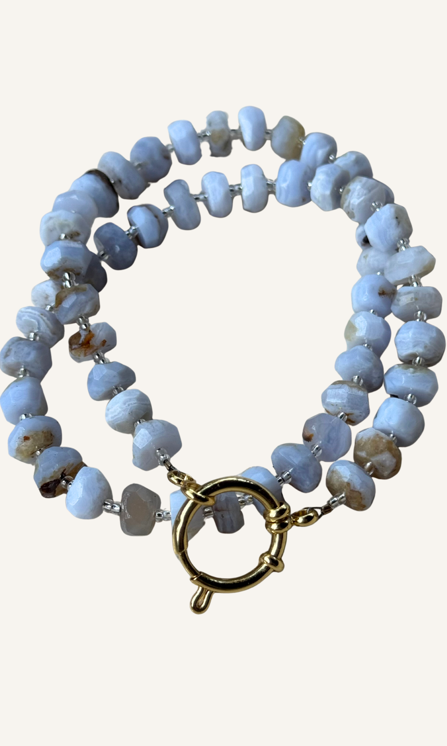 Blue Lace Agate necklace with gold filled findings and a sailor clasp