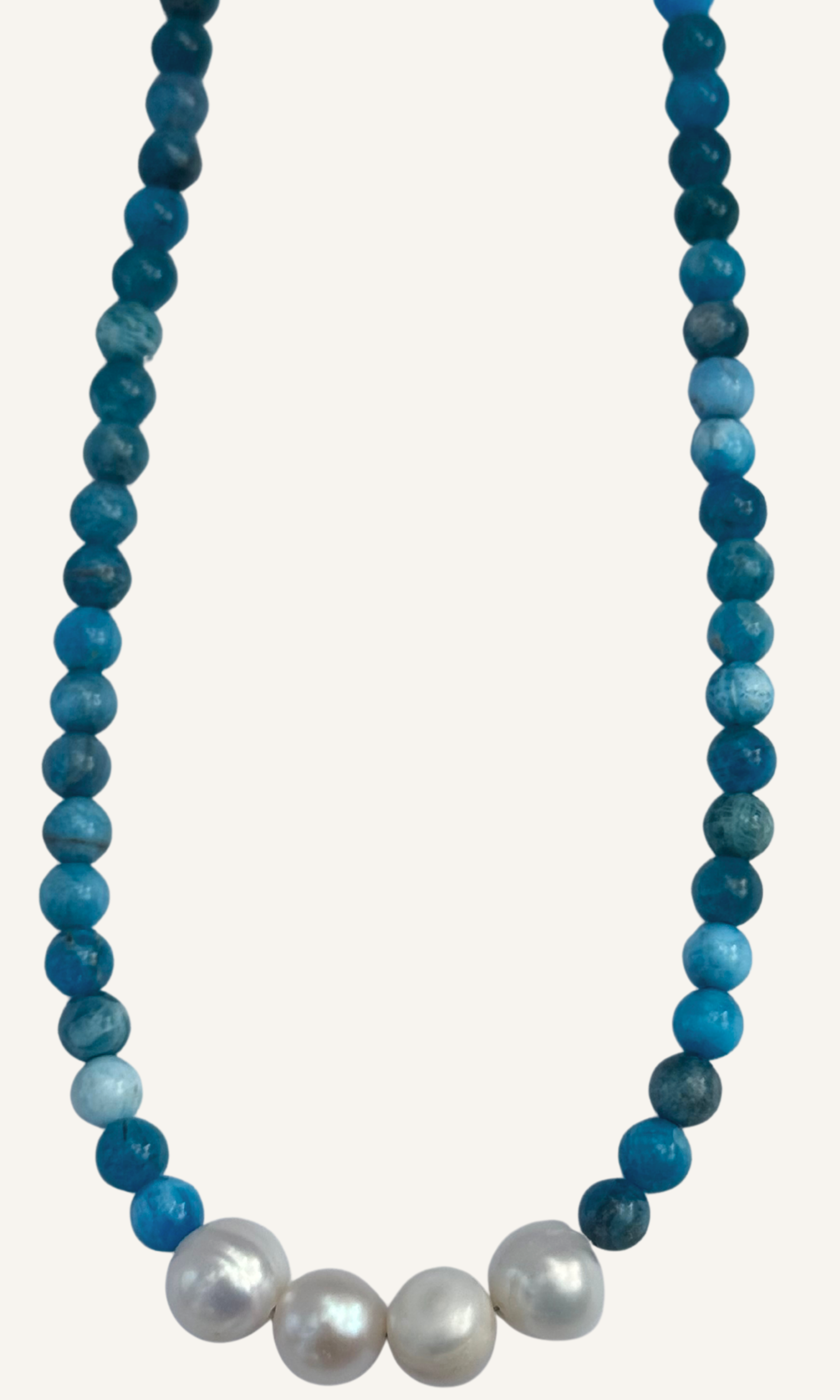 Bright blue Apatite necklace with Freshwater Pearls and gold filled toggle clasp