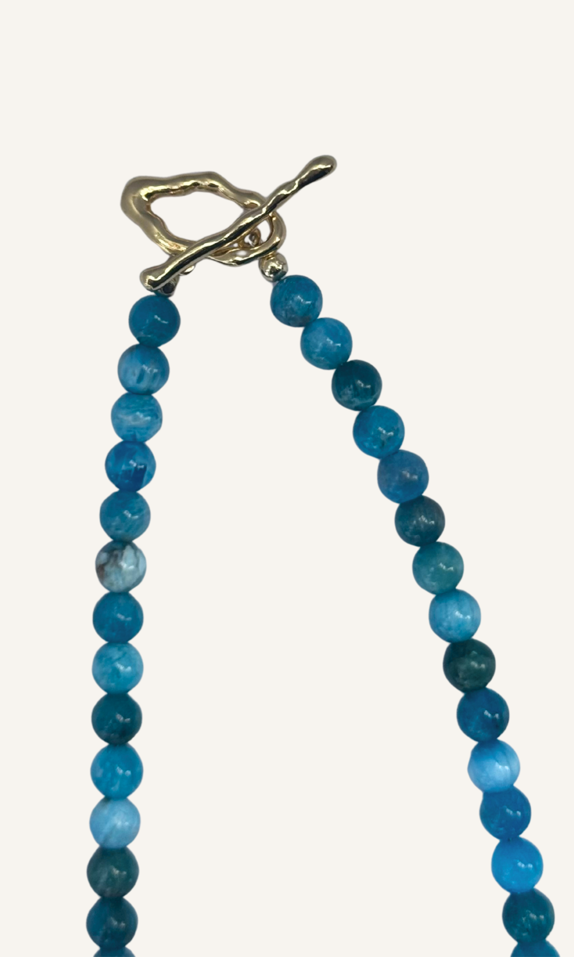 Bright blue Apatite necklace with Freshwater Pearls and gold filled toggle clasp