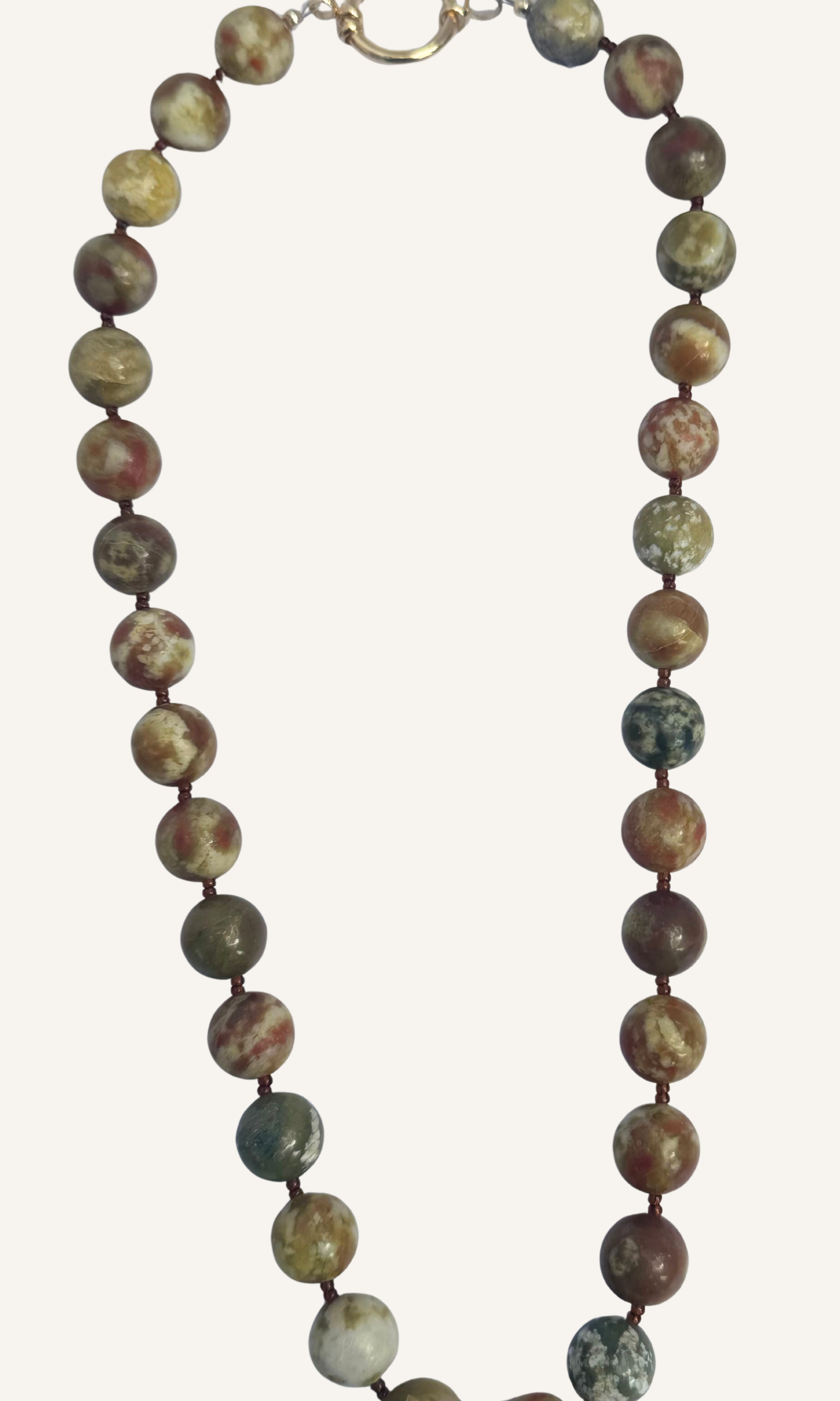 Chunky Serpentine Jade necklace with a puffy gold filled heart charm and gold filled sailor clasp