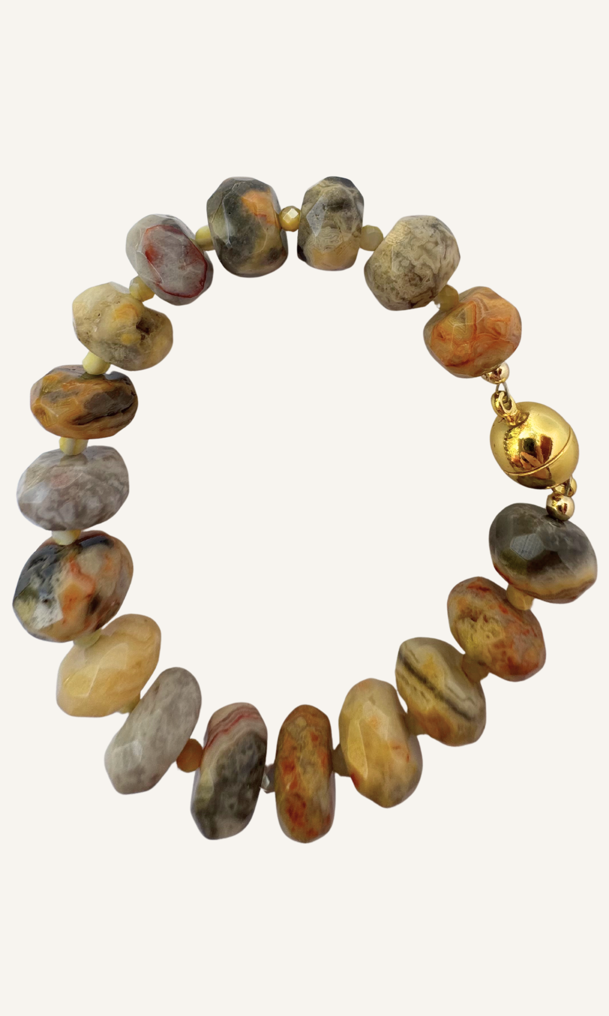 Chunky Yellow Lace Agate and Golden Mother of Pearl bracelet with a gold filled magnetic closure