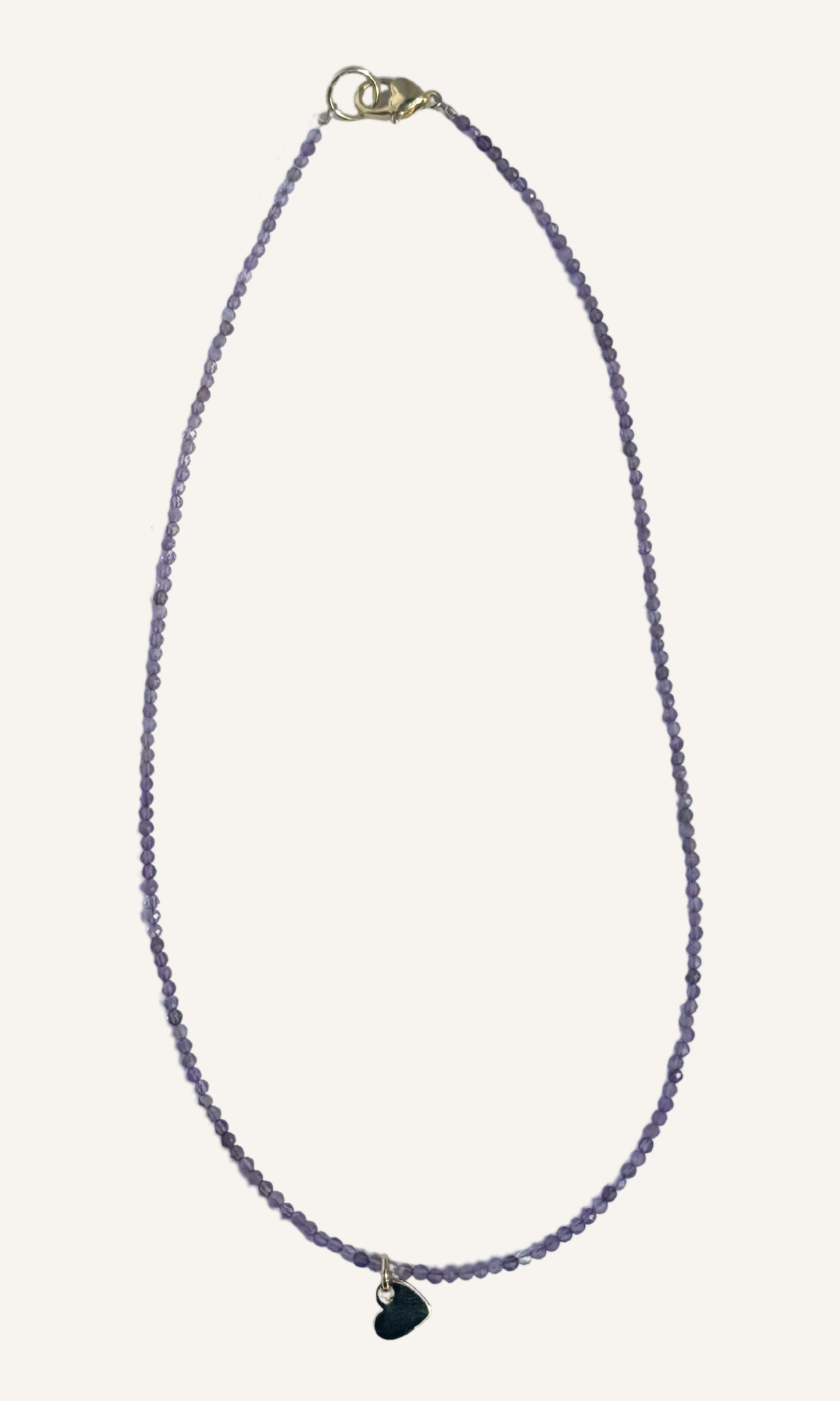Dainty purple Amethyst necklace with gold filled heart charm and heart lobster clasp