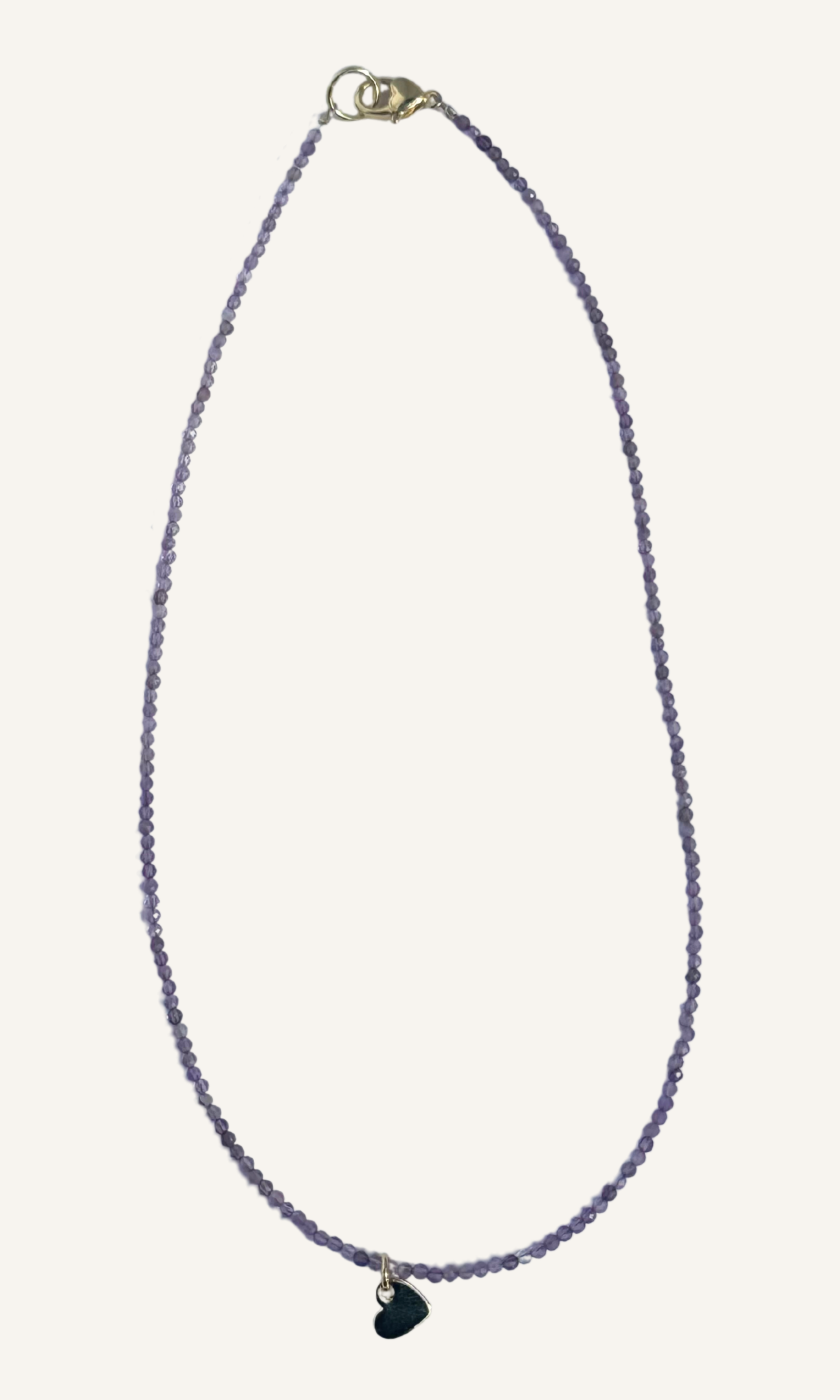 Dainty purple Amethyst necklace with gold filled heart charm and heart lobster clasp