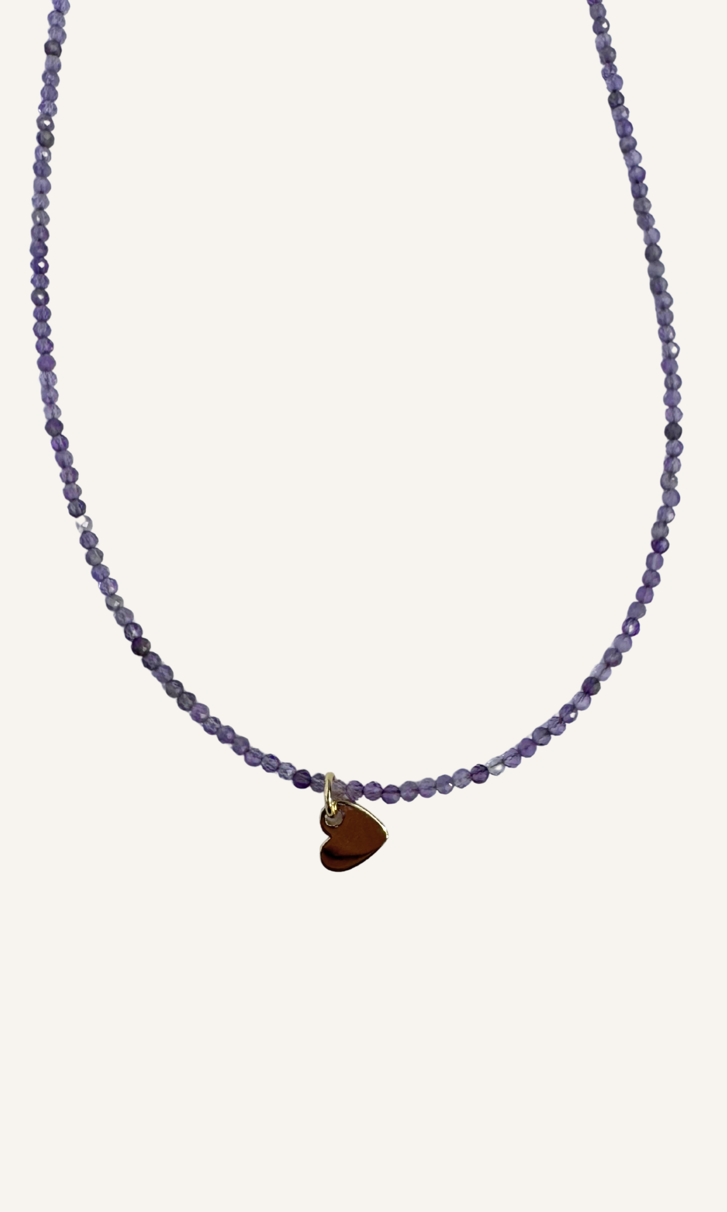 Dainty purple Amethyst necklace with gold filled heart charm and heart lobster clasp