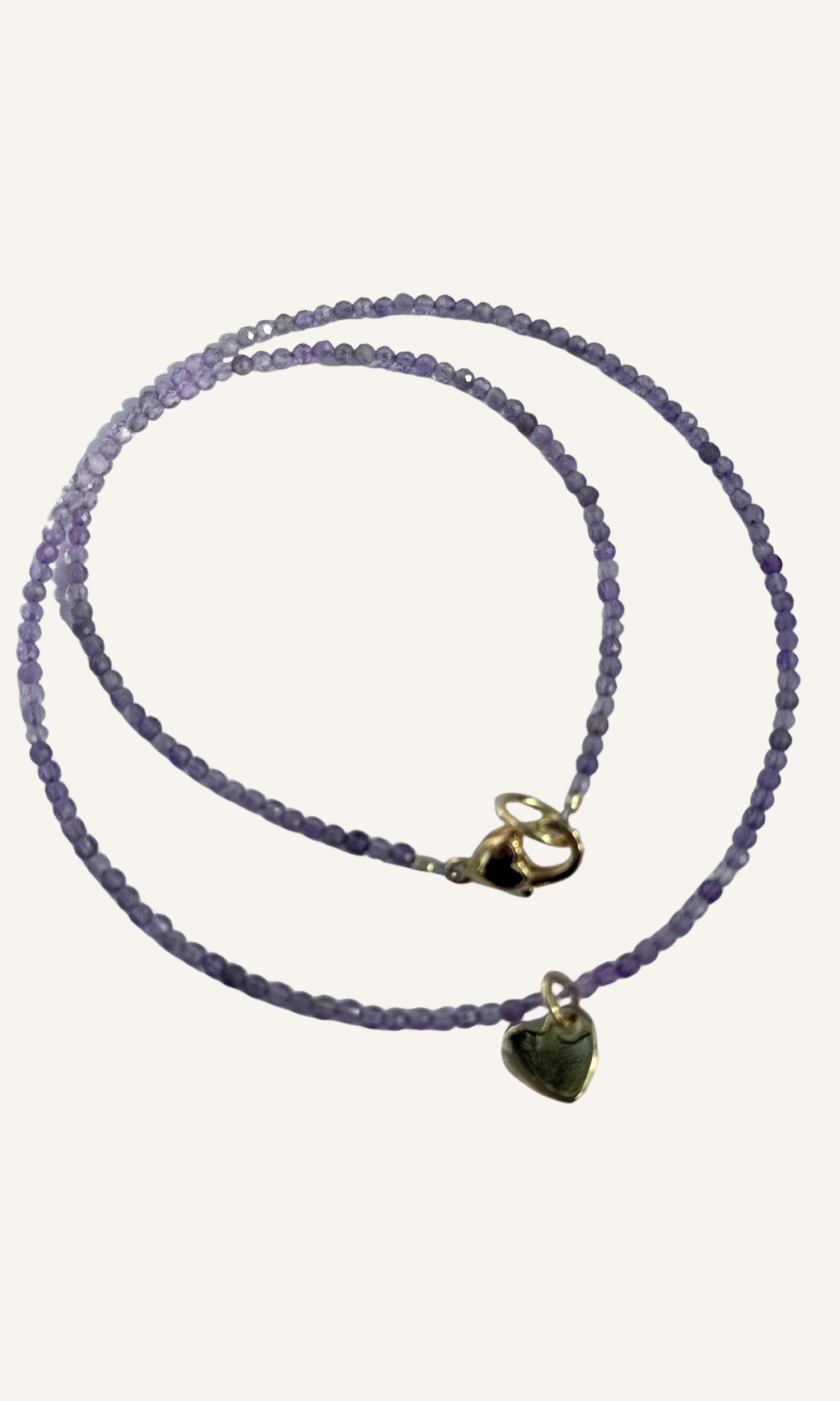 Dainty purple Amethyst necklace with gold filled heart charm and heart lobster clasp