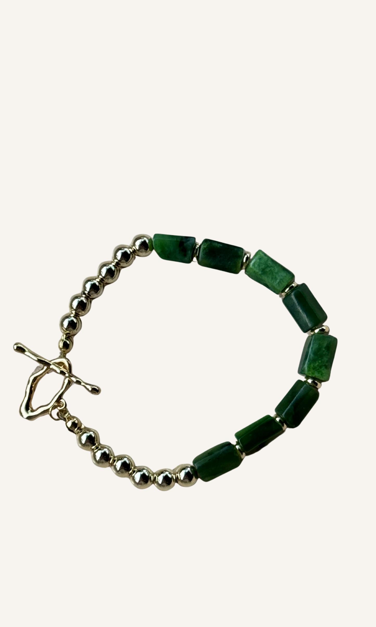 Green Canadian Jade bracelet with gold filled findings and a toggle closure