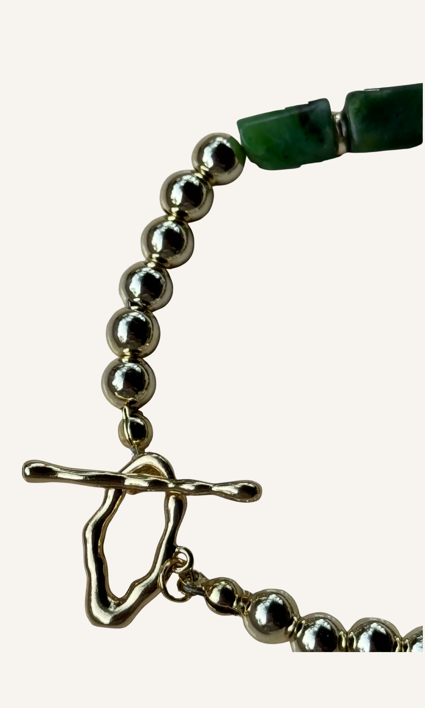 Green Canadian Jade bracelet with gold filled findings and a toggle closure