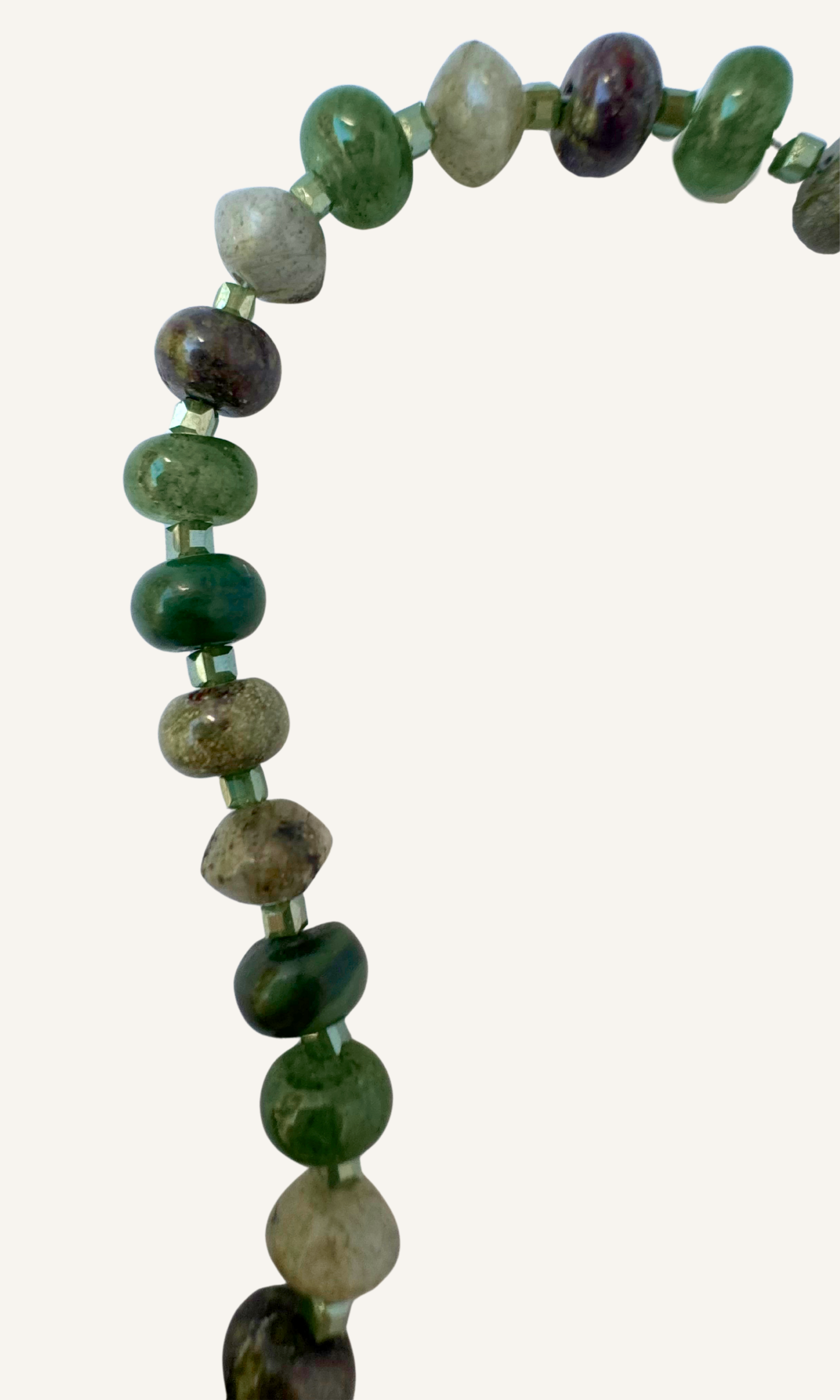 Green Multi-Gemstone bracelet with Dragon Blood Jasper, Labradorite, African Green Jade, Green Aventurine, Faceted Glass Beads, and a gold filled magnetic clasp