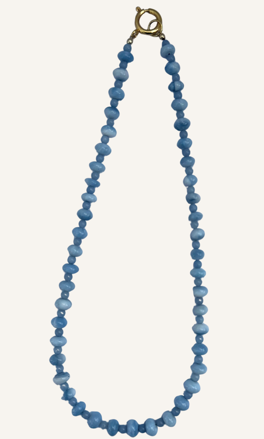 Light blue Opal and Angelite necklace with a gold filled spring clasp