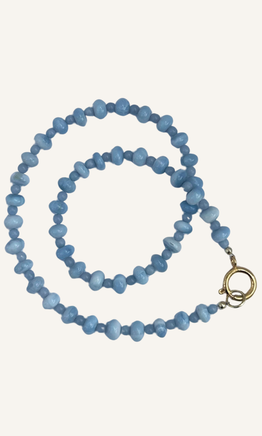 Light blue Opal and Angelite necklace with a gold filled spring clasp