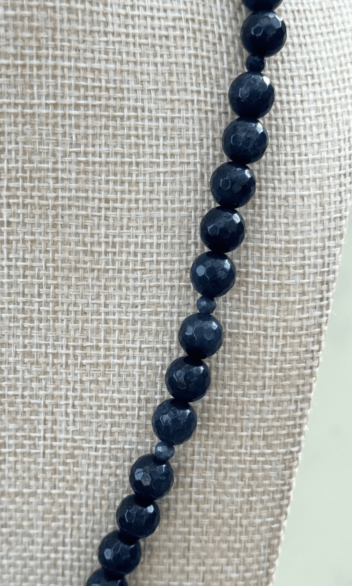 Midnight Jade and Blue Sapphire necklace with gold filled hardware including a horsebit connector and magnetic closure