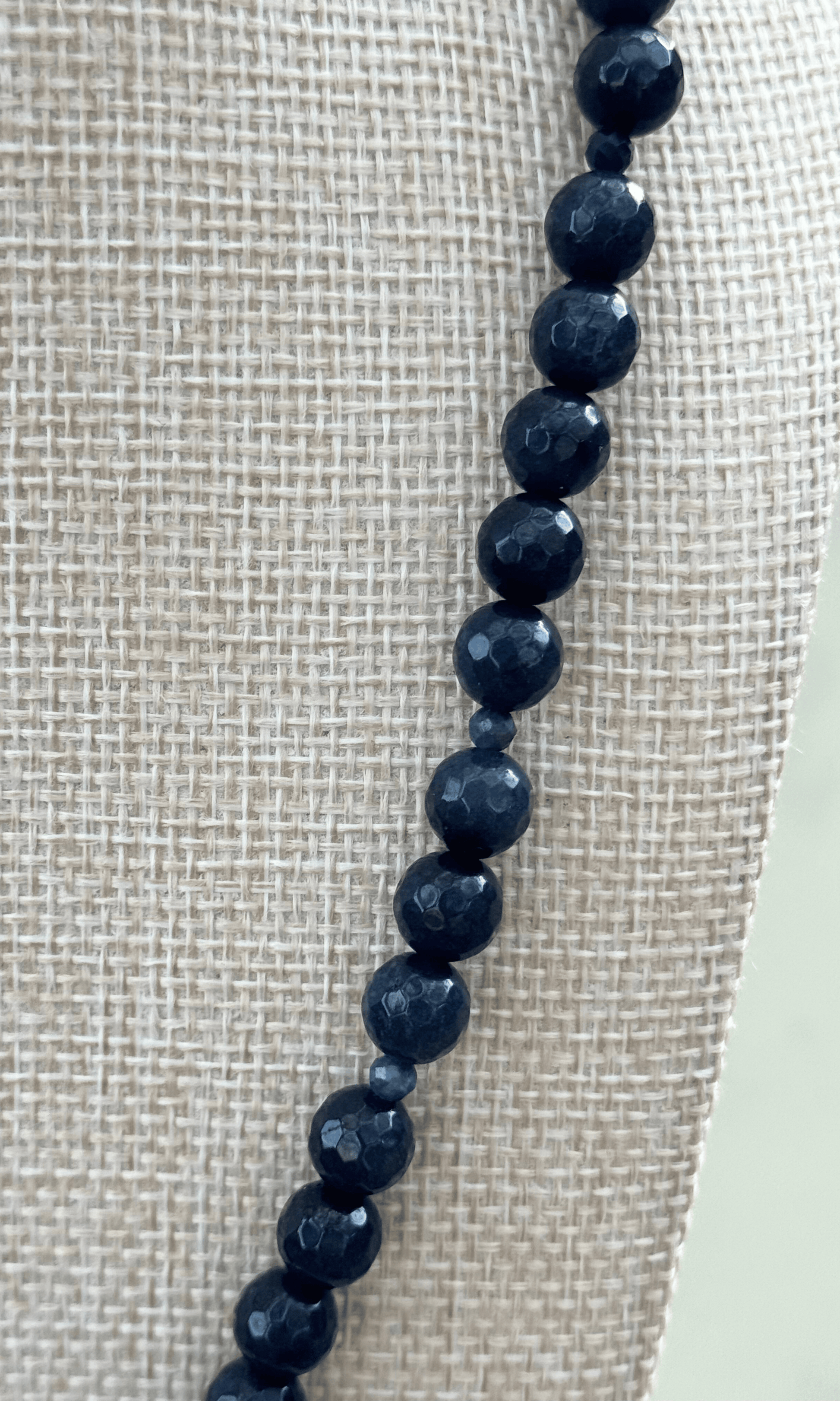 Midnight Jade and Blue Sapphire necklace with gold filled hardware including a horsebit connector and magnetic closure
