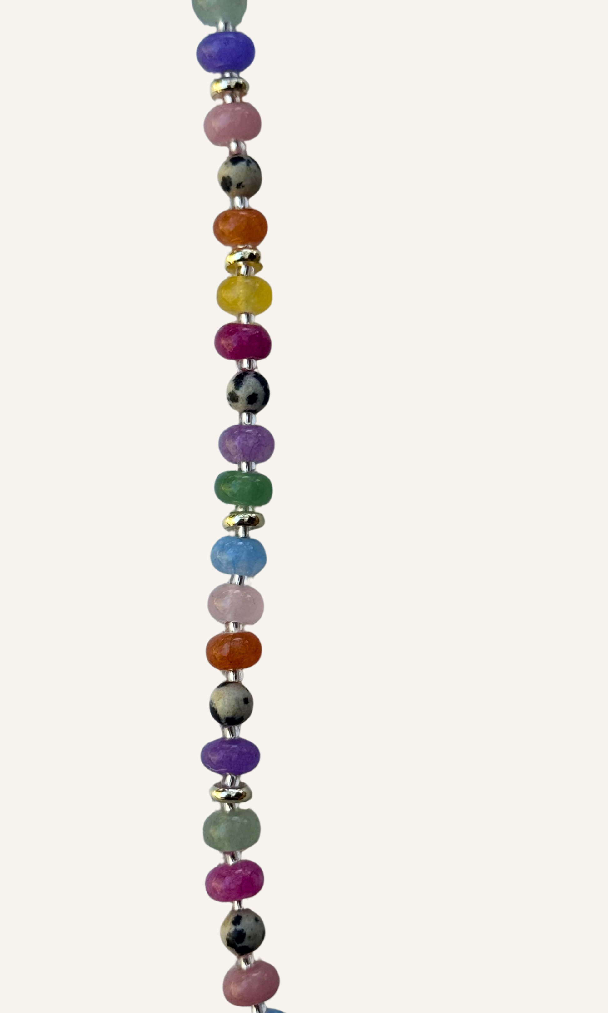 Multi-color Jade, Dalmatian Jasper, and gold filled spacers and a gold filled lobster clasp