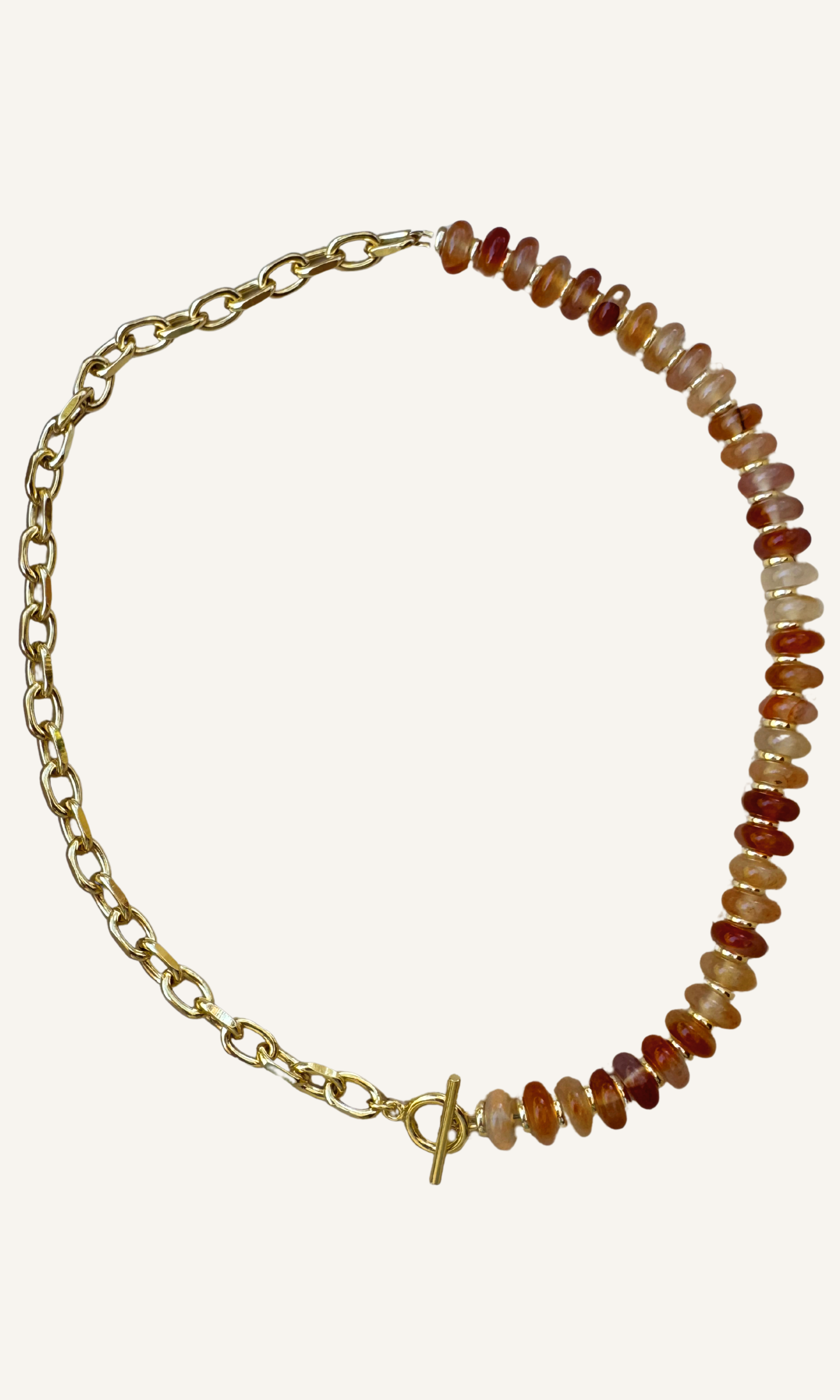 Orange Carlelian and gold filled chain necklace with gold filled findings and a toggle closure