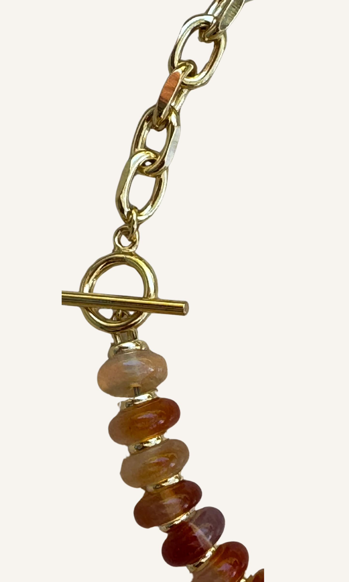 Orange Carlelian and gold filled chain necklace with gold filled findings and a toggle closure