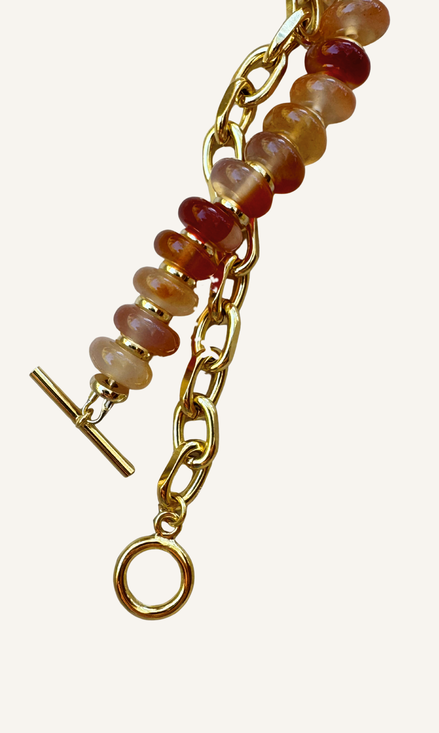 Orange Carlelian and gold filled chain necklace with gold filled findings and a toggle closure