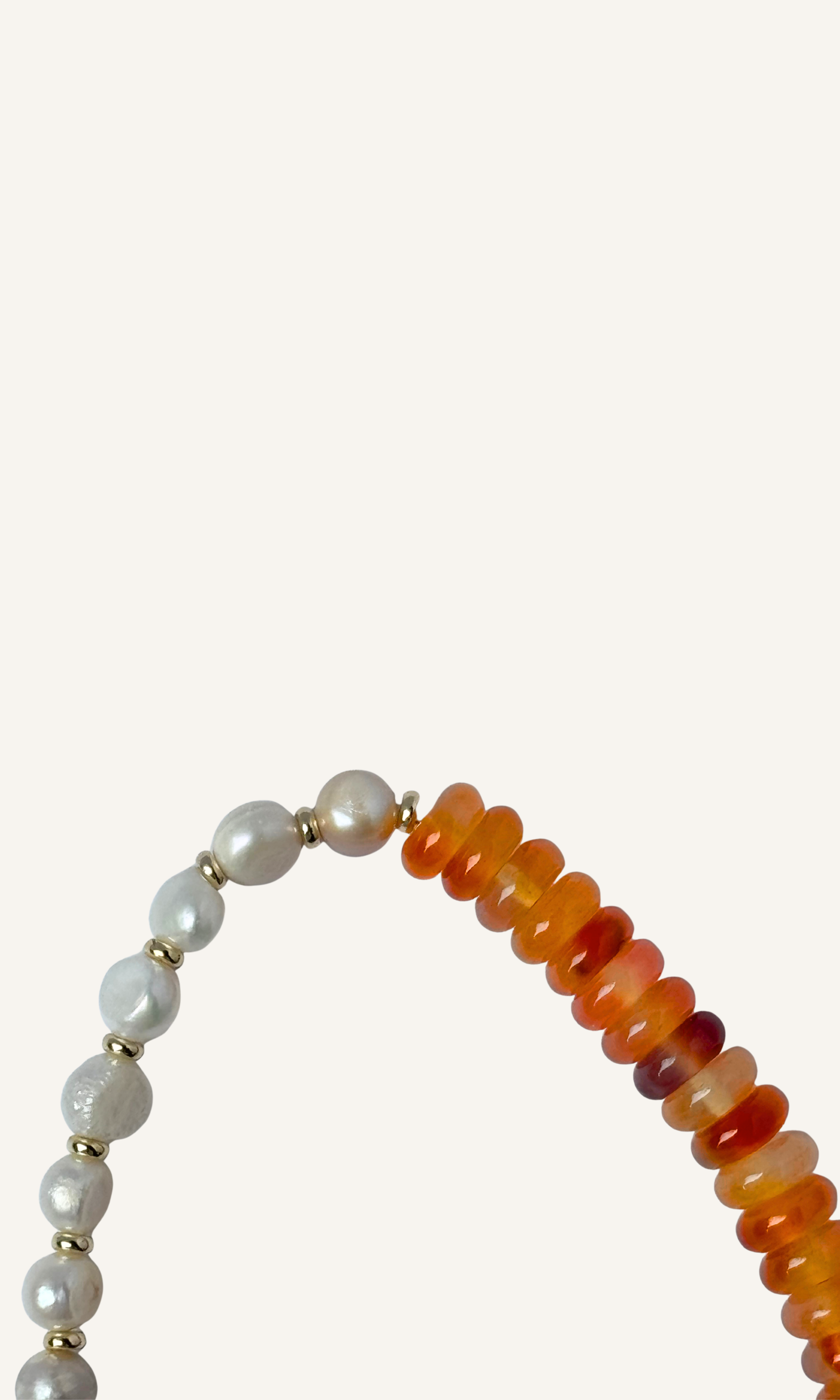 Orange Carnelian and Freshwater Pearl necklace with gold filled findings and a toggle closure