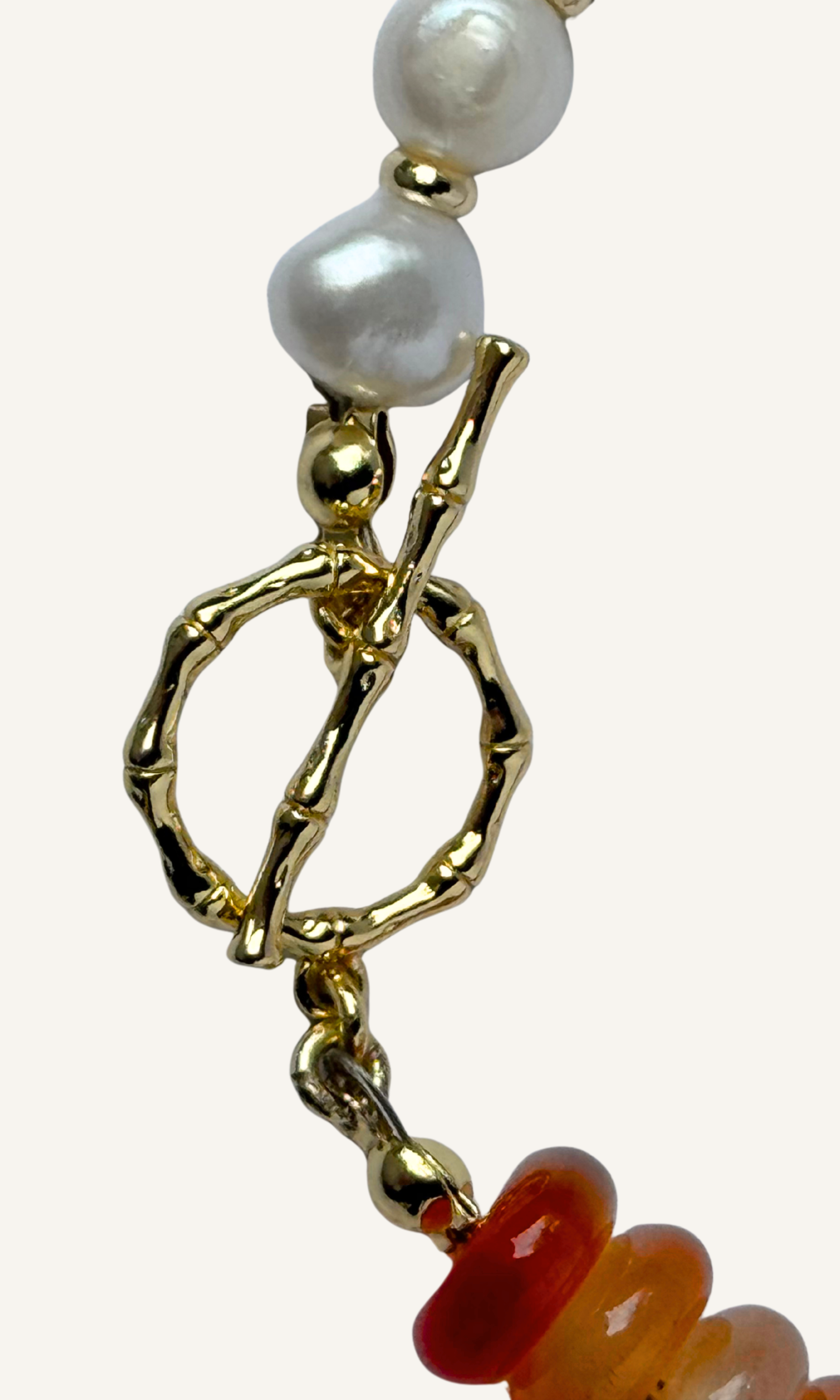 Orange Carnelian and Freshwater Pearl necklace with gold filled findings and a toggle closure