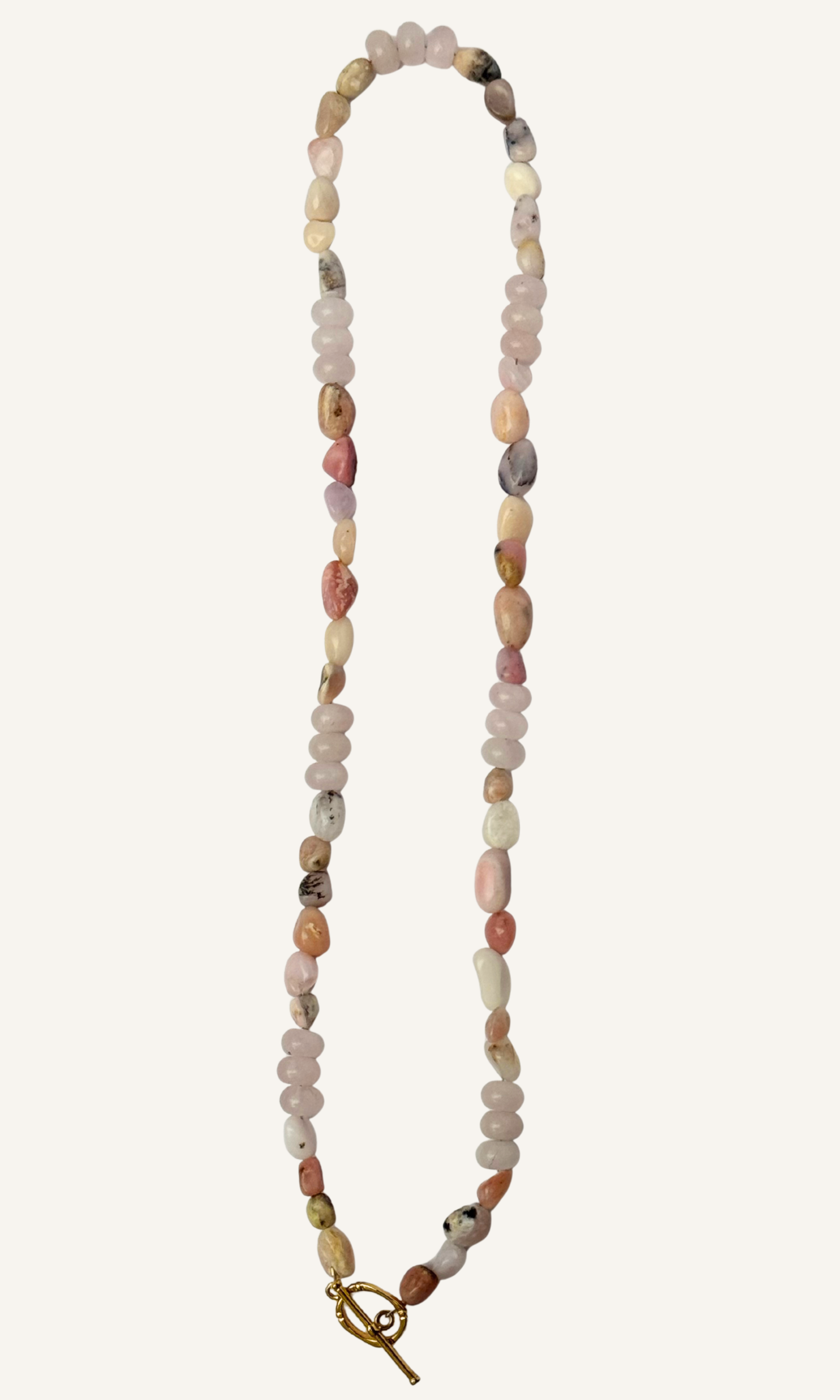 Pink Opal and Rose Quartz necklace with gold filled findings and a toggle closure