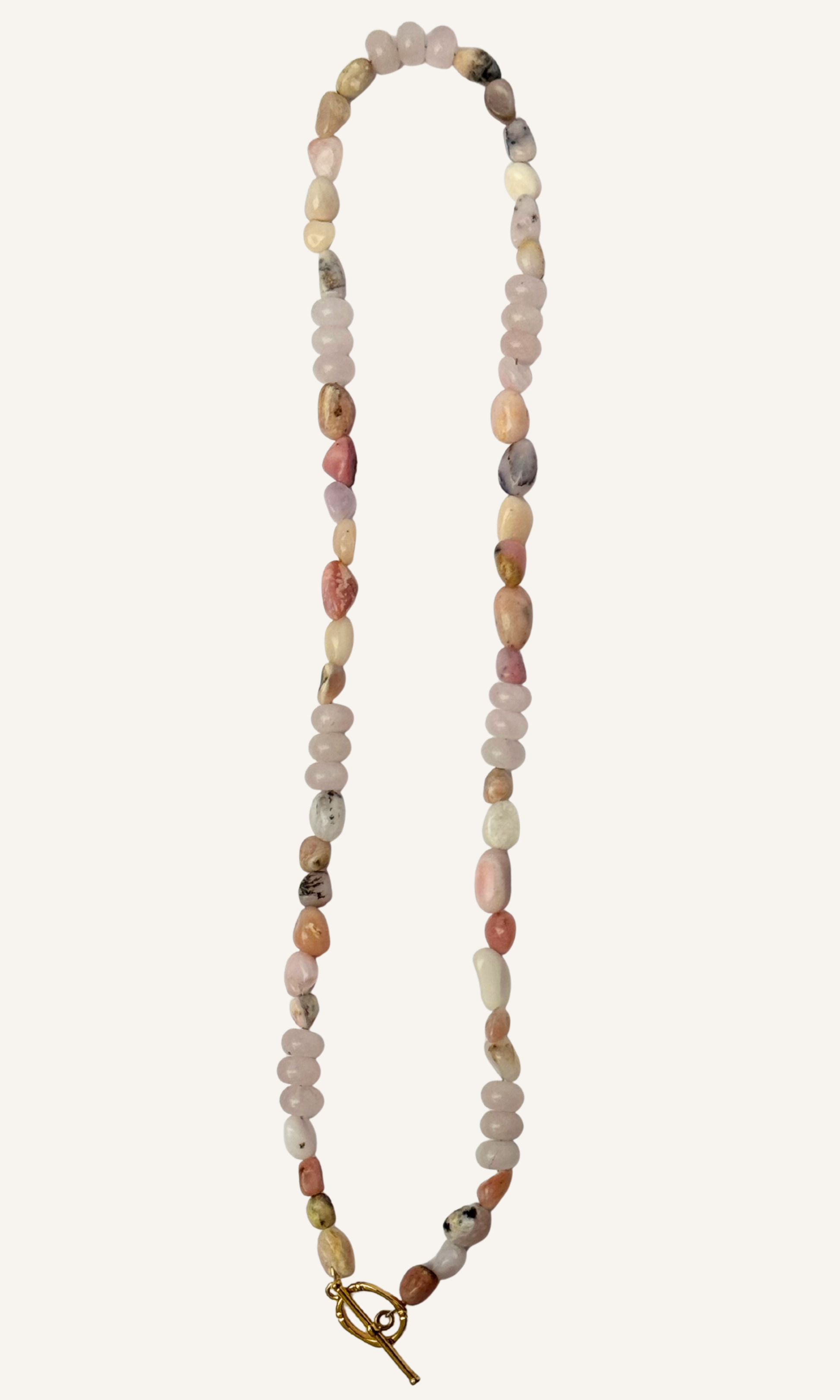 Pink Opal and Rose Quartz necklace with gold filled findings and a toggle closure