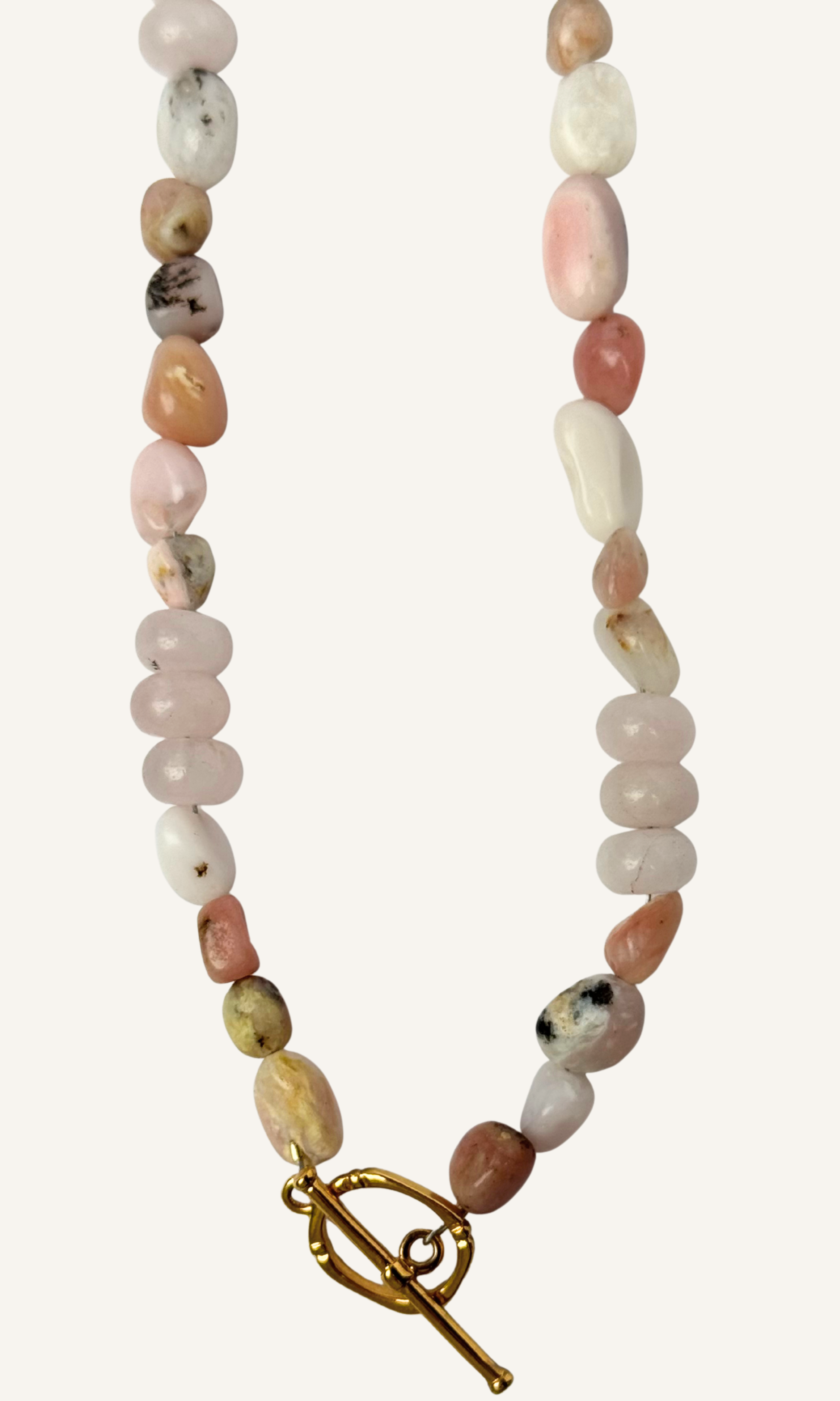 Pink Opal and Rose Quartz necklace with gold filled findings and a toggle closure