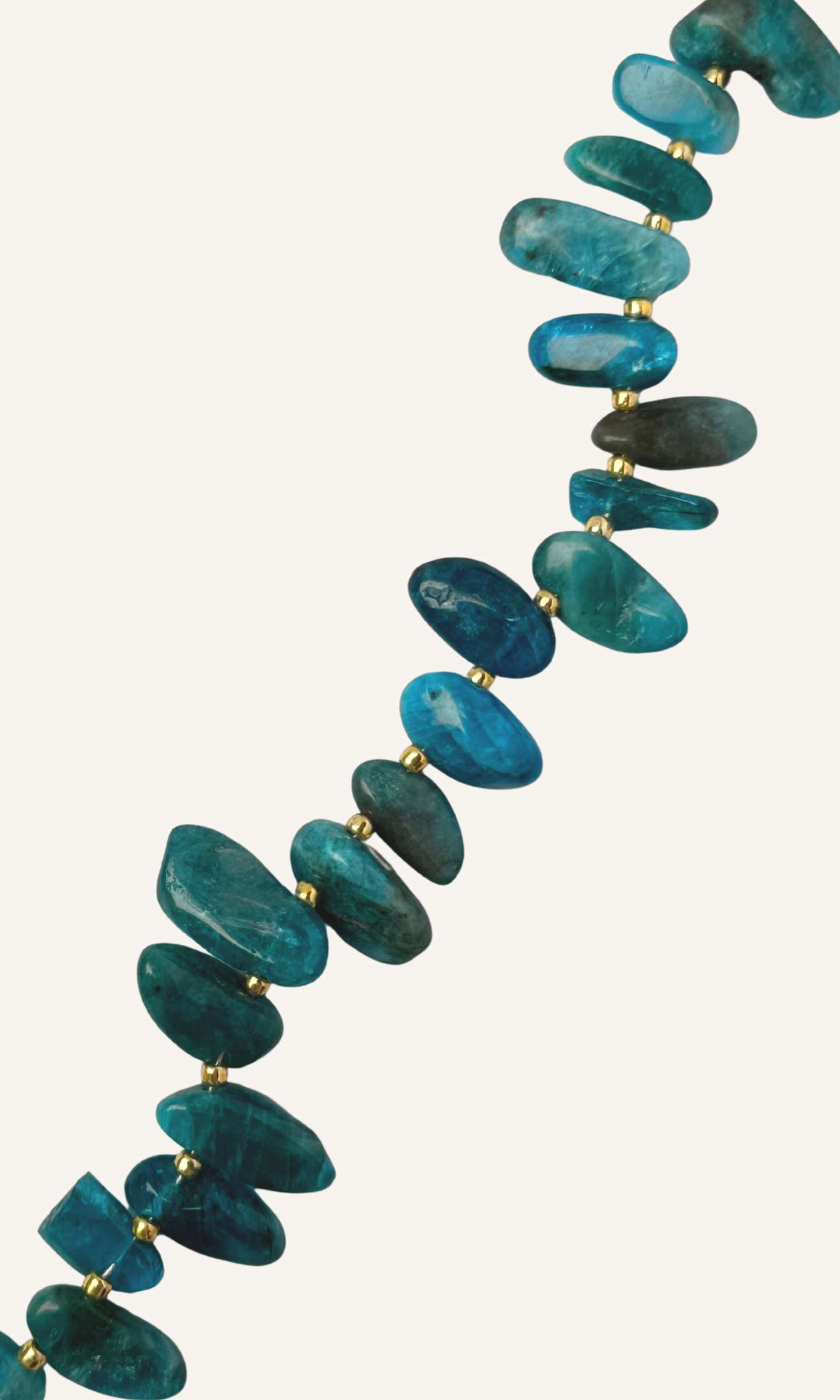 Teal blue Apatite necklace with hammered gold CZ heart charm, gold filled findings, and and a push gate clasp