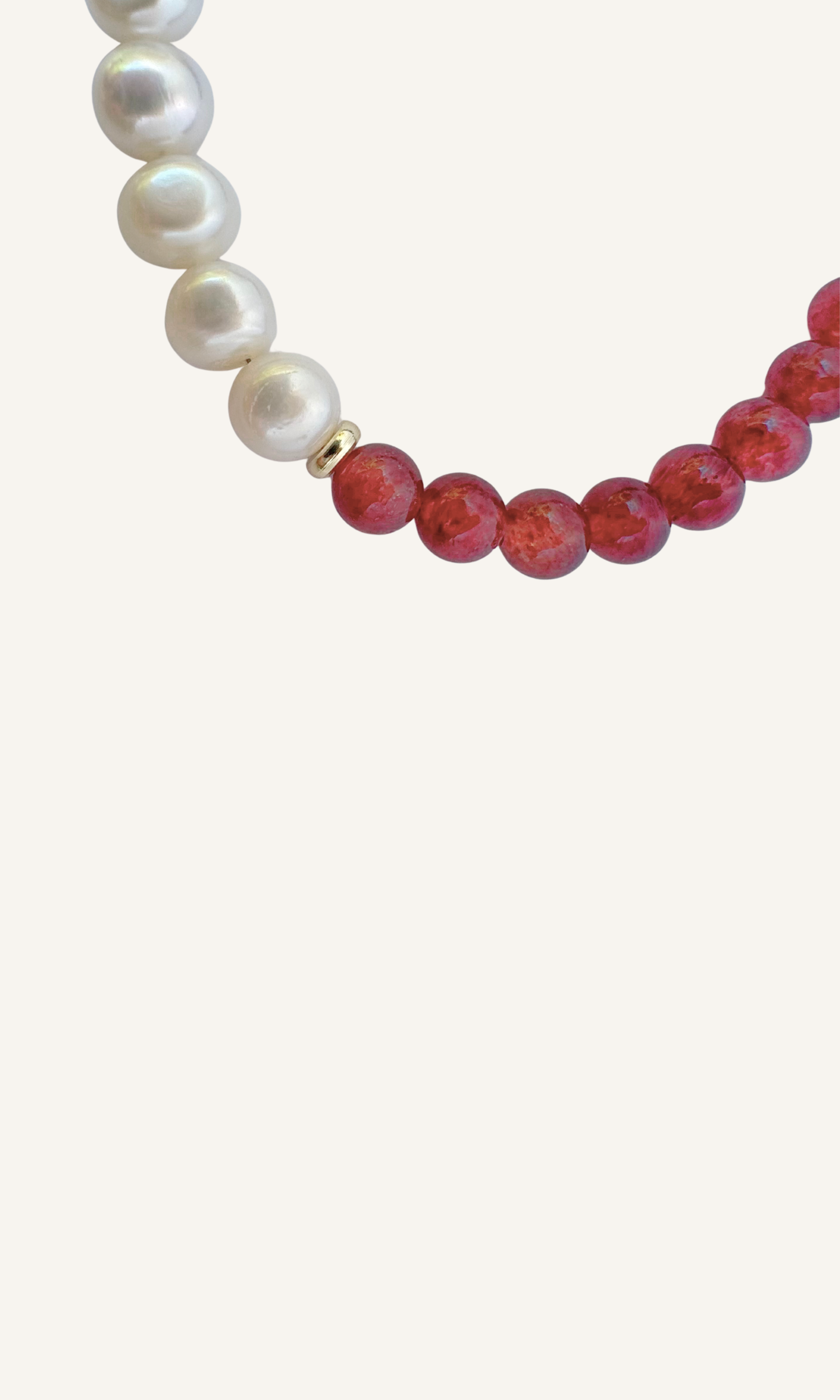African Bloodstone, Strawberry Quartz, and Freshwater Pearl bracelet with a gold filled magnetic clasp