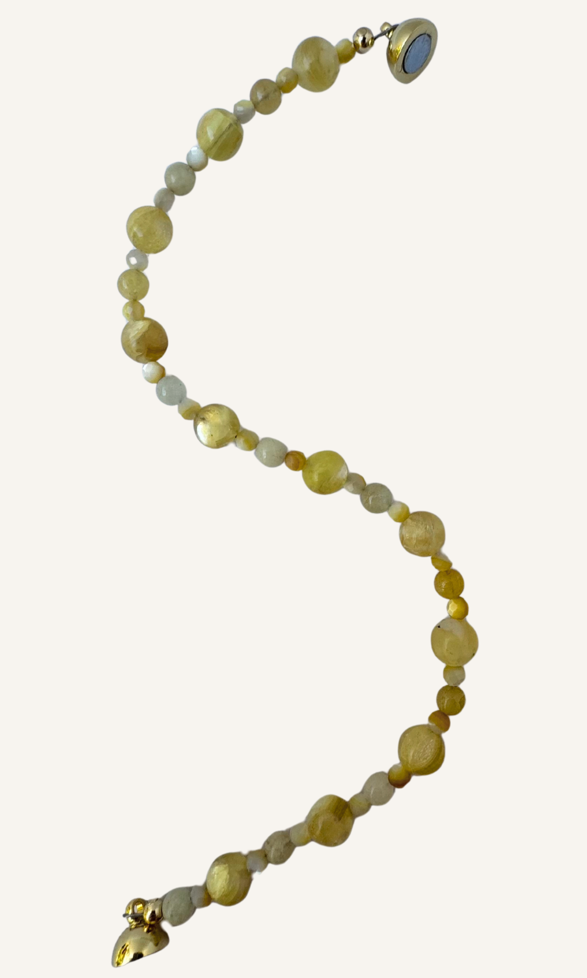 Multi-Gemstone bracelet with Golden Mother of Pearl, Yellow Aquamarine, Golden Lepidolite, and a gold filled magnetic clasp